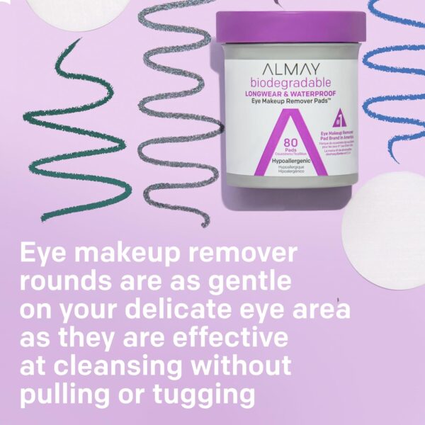 Almay Biodegradable Makeup Remover Pads, Longwear & Waterproof, Hypoallergenic, Fragrance-Free, Dermatologist & Ophthalmologist Tested, 120 Count (Pack of 2)