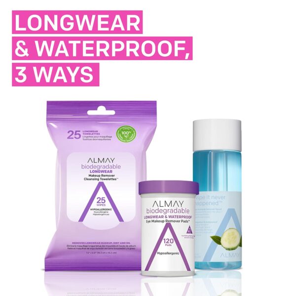 Almay Biodegradable Makeup Remover Pads, Longwear & Waterproof, Hypoallergenic, Fragrance-Free, Dermatologist & Ophthalmologist Tested, 120 Count (Pack of 2)