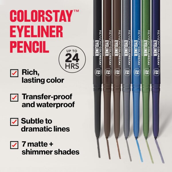 Revlon ColorStay Pencil Eyeliner with Built-in Sharpener, Waterproof, Smudgeproof, Longwearing Eye Makeup with Ultra-Fine Tip, Black, 0.01 oz