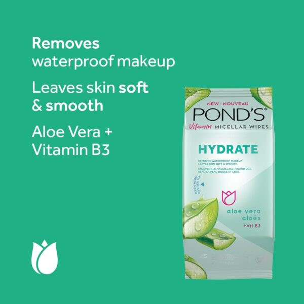 Pond's Vitamin Micellar Wipes For Dry Skin Hydrate Aloe Vera Removes Waterproof Makeup 25 Wipes