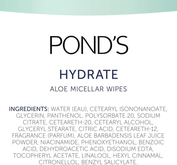 Pond's Vitamin Micellar Wipes For Dry Skin Hydrate Aloe Vera Removes Waterproof Makeup 25 Wipes