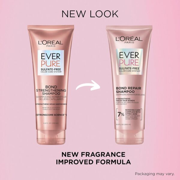 L'Oreal Paris Bonding Shampoo for Color Treated Hair, Strengthens and Repairs Weak Hair Bonds, Sulfate Free & Vegan Hair Care, EverPure, 6.8 Fl Oz