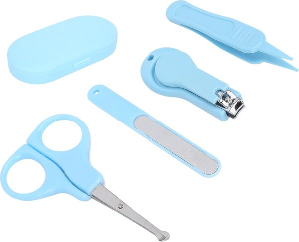 Newborn Baby Nail Care Kit Clipper Tweezers Manicure Set for InfStainless Steel ABS Storage Box (Blue)