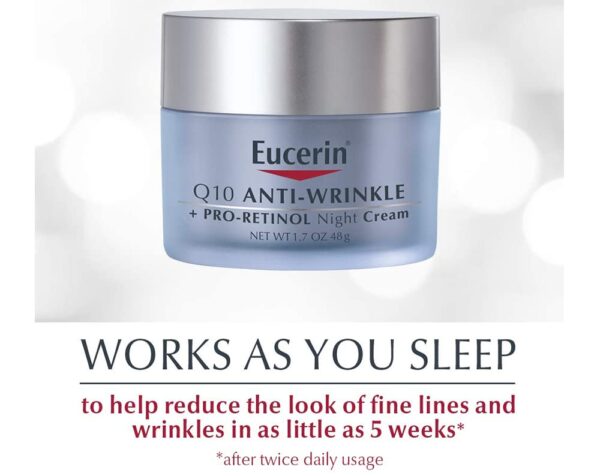 Eucerin Q10 Anti-Wrinkle Night Cream + Pro-Retinol, Facial Cream for Sensitive Skin, 1.7 Oz Jar
