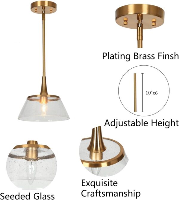 classy leaves Gold Pendant Lights Kitchen Island, Kitchen Pendant Lighting Over Island with Seeded Glass, 9 Inch Modern Plating Brass Pendant Light Fixtures
