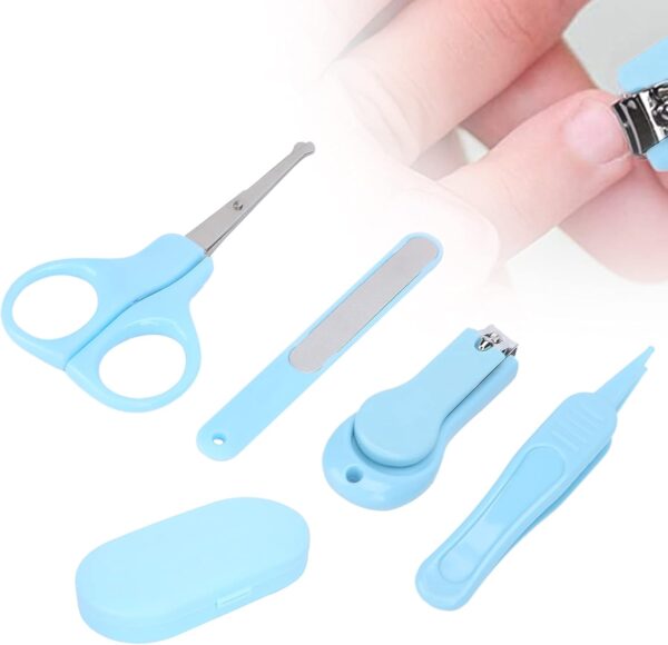 Newborn Baby Nail Care Kit Clipper Tweezers Manicure Set for InfStainless Steel ABS Storage Box (Blue)