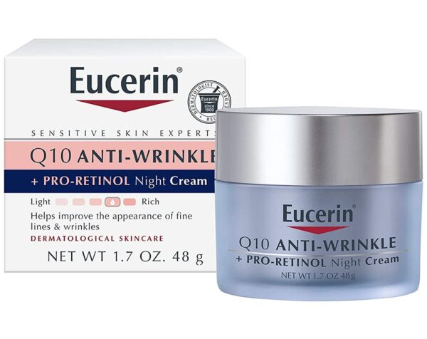 Eucerin Q10 Anti-Wrinkle Night Cream + Pro-Retinol, Facial Cream for Sensitive Skin, 1.7 Oz Jar