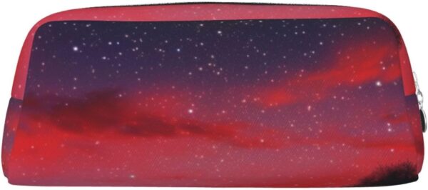 Red Sky at Night Starry Makeup Bag for Women Men Pencil Pouch Travel Small Cosmetic Bag Zippered Toiletry Bags Aesthetic Pen Bags Trendy Storage Bags Leather Coin Pouch Purse