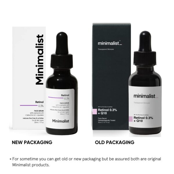 Minimalist 0.3% Retinol Serum with Bakuchiol Oil For Anti Aging | Night Face Serum With Squalane Base & Coenzyme Q10 To Reduce Fine Lines & Wrinkles | For Women & Men | 1 Fl Oz / 30 ml