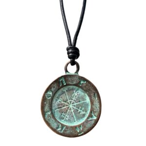 Greek Compass Men Necklace - Ancient Jewelry, Good Luck and Fortune, Guidance and Progression, Mens Gifts, Women Gift to Husband, Workers and Travelers, Best Friend Present, Patina Medallion (Patina)