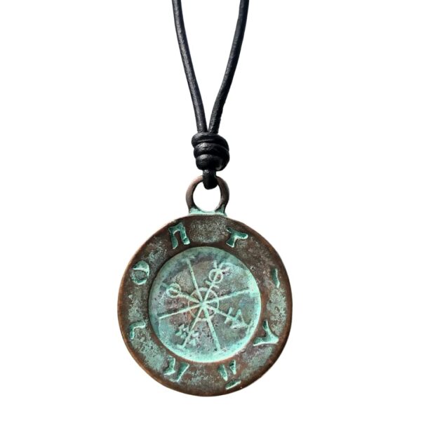 Greek Compass Men Necklace - Ancient Jewelry, Good Luck and Fortune, Guidance and Progression, Mens Gifts, Women Gift to Husband, Workers and Travelers, Best Friend Present, Patina Medallion (Patina)