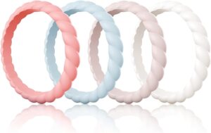 Egnaro Silicone Wedding Ring for Women,Thin and Stackble Braided Rubber Wedding Bands,No-Toxic,Skin Safe