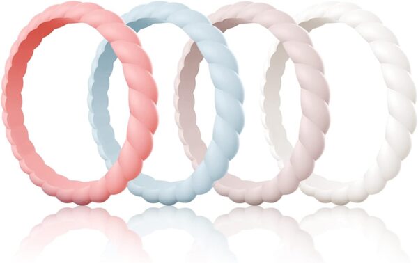 Egnaro Silicone Wedding Ring for Women,Thin and Stackble Braided Rubber Wedding Bands,No-Toxic,Skin Safe