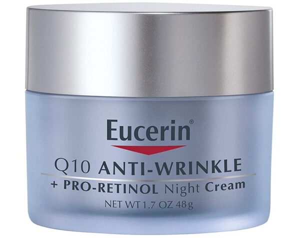 Eucerin Q10 Anti-Wrinkle Night Cream + Pro-Retinol, Facial Cream for Sensitive Skin, 1.7 Oz Jar
