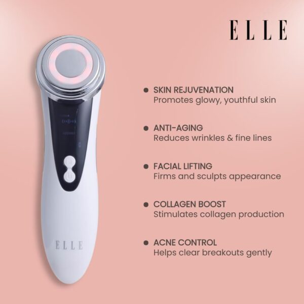 Elle - Facial LED Therapy Massager, Skin Rejuvenation Device (White)