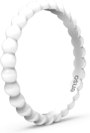 Enso Rings Stackable Beaded Silicone Wedding Ring – Hypoallergenic Unisex Stackable Wedding Band – Comfortable Minimalist Band – 2.5mm Wide, 8mm Thick