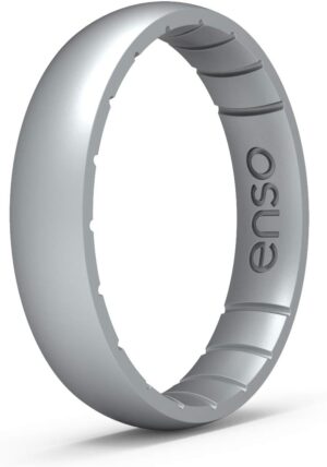 Enso Rings Thin Elements Silicone Ring Infused with Precious Elements – Stackable Wedding Engagement Band – 4.3mm Wide, 1.75mm Thick