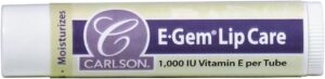 Carlson - E-Gem Lip Care, Vitamin E Lip Balm, 670 mg (1000 IU) Vitamin E, Moisturizing & Nourishing Lip Balm Stick, Shea Butter, Beeswax, Aloe, Soften & Hydrate Lips, Lip Balm with Vitamin E, 1 Tube (0.15 oz)