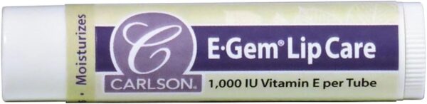 Carlson - E-Gem Lip Care, Vitamin E Lip Balm, 670 mg (1000 IU) Vitamin E, Moisturizing & Nourishing Lip Balm Stick, Shea Butter, Beeswax, Aloe, Soften & Hydrate Lips, Lip Balm with Vitamin E, 1 Tube (0.15 oz)