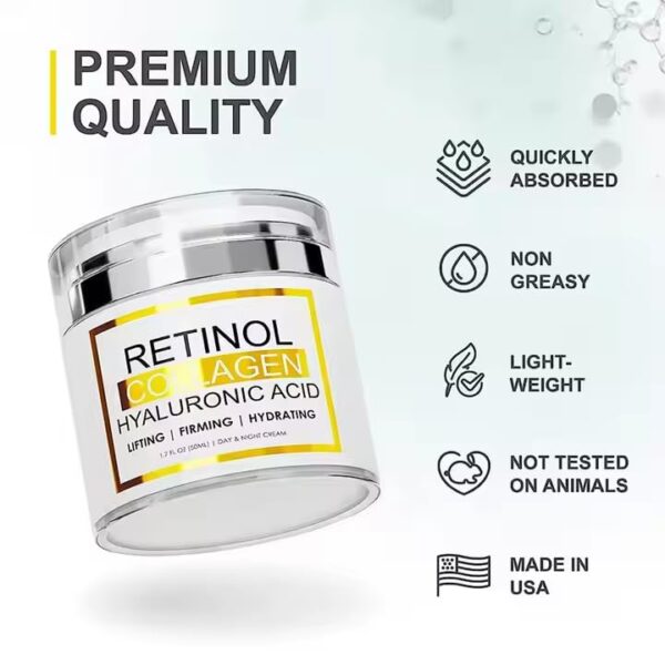 Organic Vitamin C E Facial Moisturizer with Hyaluronic Acid Retinol Collagen Cream Wrinkle Anti Fine Line Reducing Cream Anti-Aging Face Moisturizer for, Neck & Décolleté-Made in USA, 50Ml