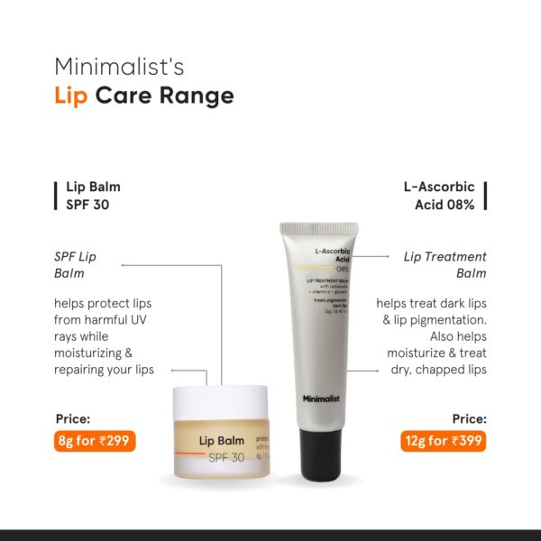 Minimalist Lip Balm for Moisturizing, Softening & Brightening Lips | 8% L-Ascorbic Acid with Vitamin E, Radianskin & Glycerine | For Women & Men | 0.42 Oz / 12 gm
