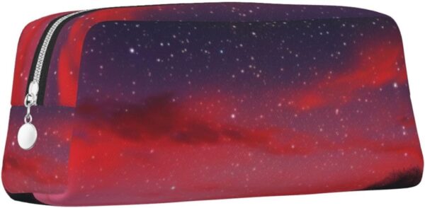 Red Sky at Night Starry Makeup Bag for Women Men Pencil Pouch Travel Small Cosmetic Bag Zippered Toiletry Bags Aesthetic Pen Bags Trendy Storage Bags Leather Coin Pouch Purse