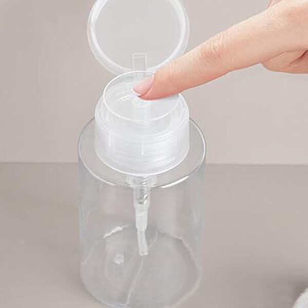 Pack of 1 Push Down Empty Lockable Pump Dispenser Bottle for Nail Polish and Makeup Remover Clear Top Cap (BB)