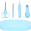 Newborn Baby Nail Care Kit Clipper Tweezers Manicure Set for InfStainless Steel ABS Storage Box (Blue)