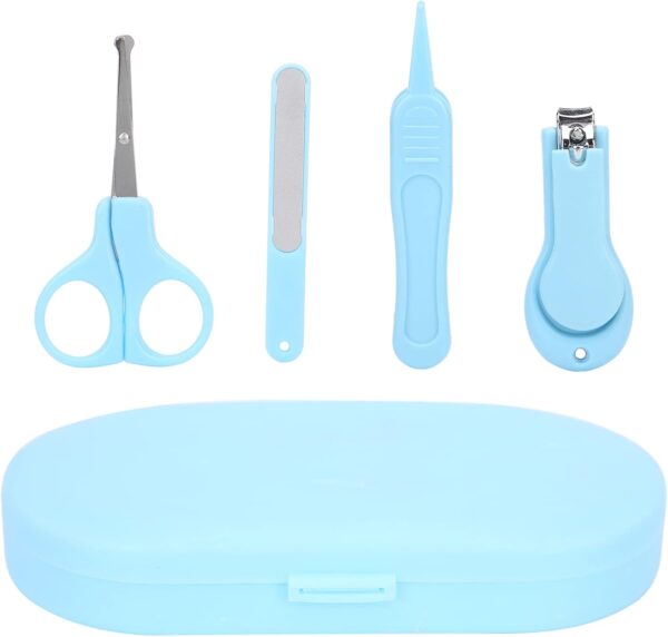 Newborn Baby Nail Care Kit Clipper Tweezers Manicure Set for InfStainless Steel ABS Storage Box (Blue)