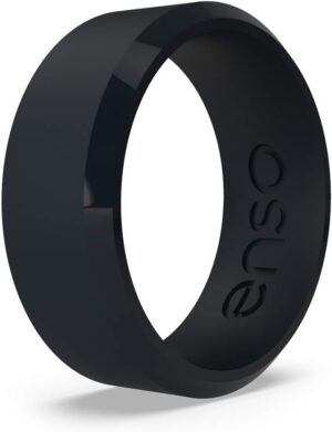 Enso Rings Bevel Classic Silicone Wedding Ring – Hypoallergenic Unisex Wedding Band – Comfortable Band for Active Lifestyle – 8mm Wide, 2.16mm Thick