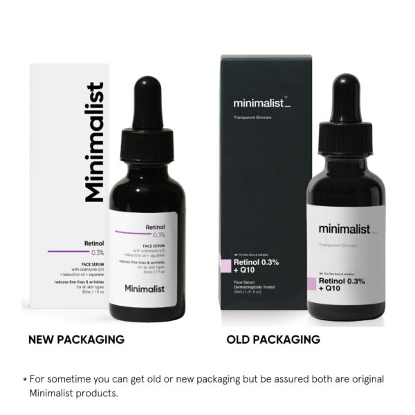 Minimalist 0.3% Retinol Serum with Bakuchiol Oil For Anti Aging | Night Face Serum With Squalane Base & Coenzyme Q10 To Reduce Fine Lines & Wrinkles | For Women & Men | 1 Fl Oz / 30 ml
