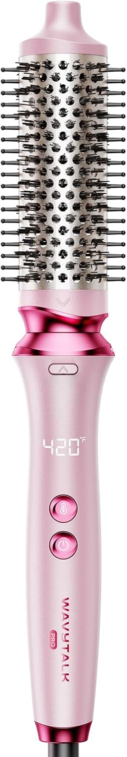 Wavytalk Thermal Brush, Wavytalk Heatwave Pro 1.5" Ionic Thermal Brush with Bilateral Ionic Outlet for Less Damage, One-Step Shiny Blowout Look, Pink