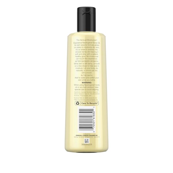 Neutrogena Body Oil Light Sesame Formula, 8.5 fl oz, Fragrance Free Radiant Glow Moisturizer for Dry Skin and Massage Oil with Sesame Oil, Bath & Shower Oil For Smooth and Hydrated Skin