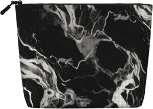 Black And White Marble Makeup Bag For Women, Waterproof Linen Travel Cosmetic Organizer Lightweight Zipper Travel Toiletry Bag Organizer Makeup Brushes Storage Bag