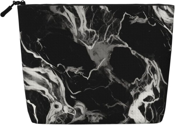 Black And White Marble Makeup Bag For Women, Waterproof Linen Travel Cosmetic Organizer Lightweight Zipper Travel Toiletry Bag Organizer Makeup Brushes Storage Bag