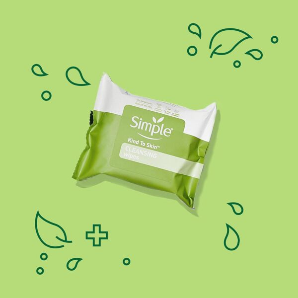 Simple Kind to Skin Facial Wipes Gentle and Effective Makeup Remover Cleansing Free from color and dye artificial perfume and harsh chemicals, 25 Count (Pack of 2)