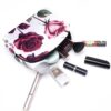 Travel Makeup Bag for Women, Pink and Burgundy Roses on White Background Travel Cosmetic Bag Pencil Case Portable Makeup Pouch Toiletry Bag for Girls