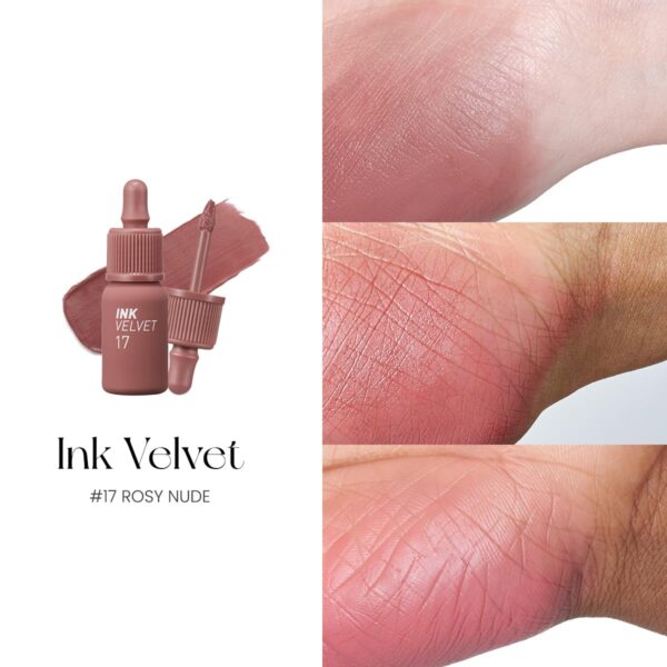 Peripera Ink the Velvet Lip Tint - High Pigment Color, Longwear, Weightless, Not Animal Tested, Gluten-Free, Paraben-Free (017 ROSY NUDE)