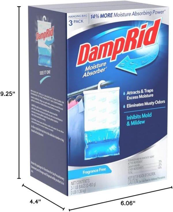 DampRid Fragrance Free Hanging Moisture Absorber, 16 oz., 3 Pack - Eliminates Musty Odors for Fresher Air, Ideal Moisture Absorbers for Closet, 14% More Moisture Absorbing Power