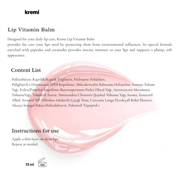 Lip Balm Lip Care Gloss Lip Balm 13 ml - Peach Nourishing, Moisturizing - Peptides, Ceramide, Vitamin E