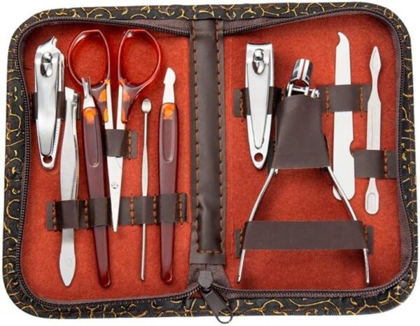 10Pcs Pedicure Manicure Set Nail Cuticle Clippers Travel Grooming Kit Case Nail Care Tool