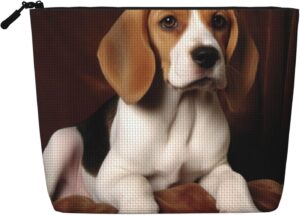 Lovely Pet Dog Beagle Makeup Bag For Women, Waterproof Linen Travel Cosmetic Organizer Lightweight Zipper Travel Toiletry Bag Organizer Makeup Brushes Storage Bag