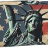 Statue Liberty American Flag Makeup Bag for Women Men Pencil Pouch Travel Small Cosmetic Bag Zippered Toiletry Bags Aesthetic Pen Bags Trendy Storage Bags Leather Coin Pouch Purse