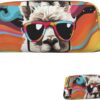 Alpaca wearing sunglasses Makeup Bag for Women Men Pencil Pouch Travel Small Cosmetic Bag Zippered Toiletry Bags Aesthetic Pen Bags Trendy Storage Bags Leather Coin Pouch Purse