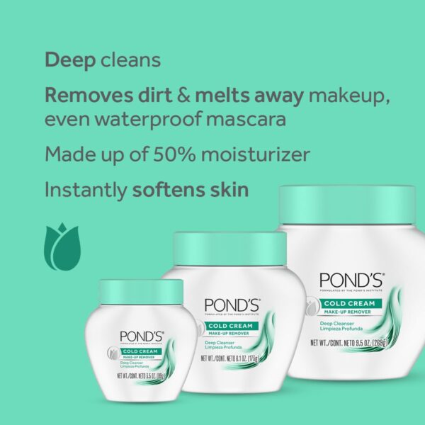 POND'S Cold Face Cream, Skin Care Facial Cleanser for All Skin Types, Deep Moisturizing Face Wash & Makeup Remover, 9.5 oz, 3 Pack