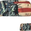 Statue Liberty American Flag Makeup Bag for Women Men Pencil Pouch Travel Small Cosmetic Bag Zippered Toiletry Bags Aesthetic Pen Bags Trendy Storage Bags Leather Coin Pouch Purse