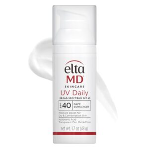 EltaMD UV Daily SPF 40 Face Sunscreen Moisturizer with Zinc Oxide, Daily Face Moisturizer with SPF, Sunscreen, 1.7 oz Pump