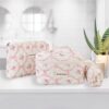 LAKSMI 3PCS Cotton Quilted Floral Makeup Bag Set for Women Girls, Cute Make Up Bags with Brush Pockets, Large Wide-Open Toiletry Pouch Gifts for Toiletries Accessories Travelling Essentials