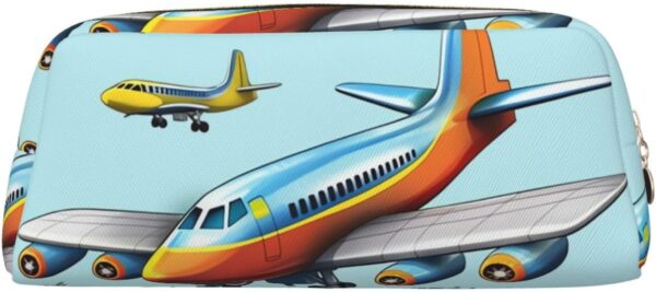 Cartoon Airplane Makeup Bag for Women Men Pencil Pouch Travel Small Cosmetic Bag Zippered Toiletry Bags Aesthetic Pen Bags Trendy Storage Bags Leather Coin Pouch Purse