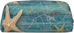 Shell Starfish Pattern Makeup Bag for Women Men Pencil Pouch Travel Small Cosmetic Bag Zippered Toiletry Bags Aesthetic Pen Bags Trendy Storage Bags Leather Coin Pouch Purse